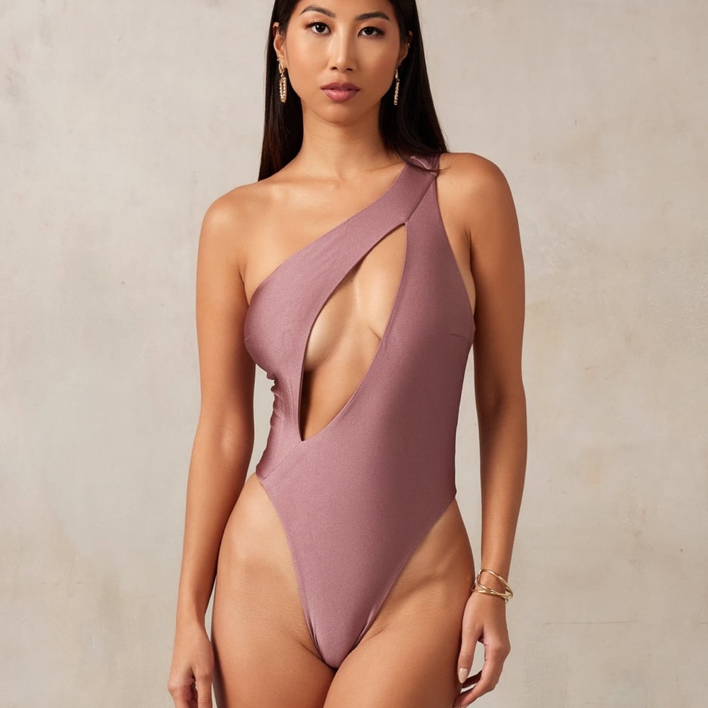 Asymmetrical Mauve One-Piece Swimsuit